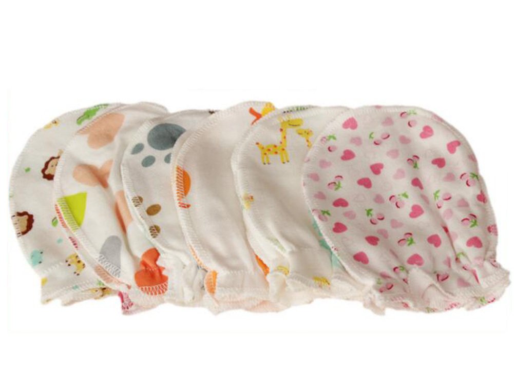 Soft Cotton 5 Pairs Cute Cartoon 0-6 Months Newborn Baby Infant Anti Catch Scratch Gloves Mittens Random