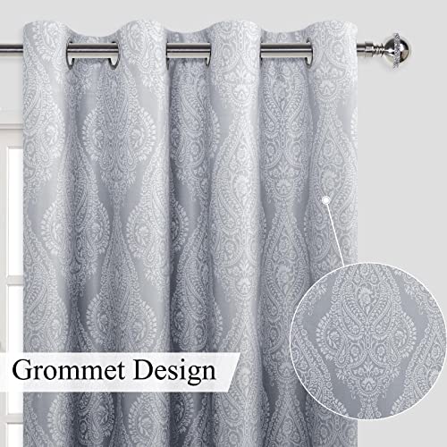Jiuzhen Grey Ombre Blackout Curtains 63 Inch Long–Damask Patterned Thermal Insulated Noise Reducing Grommet Curtains For Bedroom Living Room, 52 X 63 Inches, Set Of 2 Panels With Tiebacks #TOP1