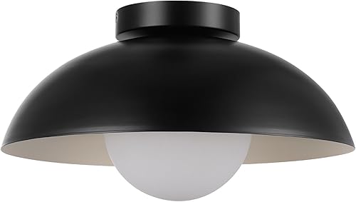 Globe Electric 66000076 - Lámpara de techo empotrada de 1 luz, negro mate, pantalla de cristal de ópalo blanco, lámpara de techo, mejoras para el Globe Electric 66000076 - Lámpara de techo empotrada de 1 luz, negro mate, pantalla de cristal de ópalo blanco, lámpara de techo, mejoras para el