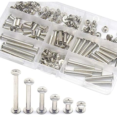 CEEYSEE 140PCS(70Set) Silvery Chicago Screws Assorted Kit Nail Rivet Chicago Button for DIY Leather Decoration Bookbinding Round Flat Head Stud Screw (ZBYC) Cover