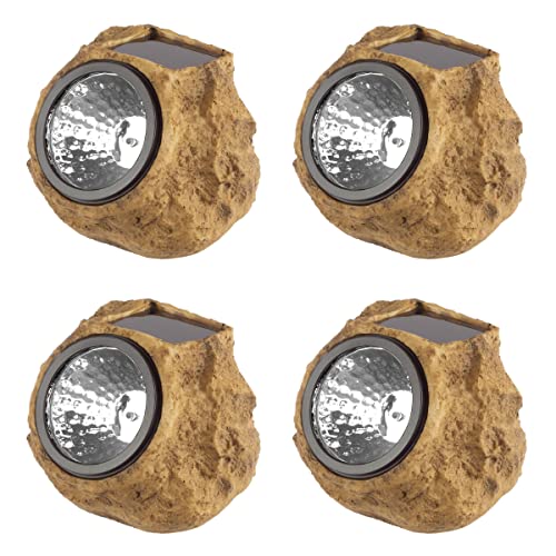 Pure Garden Solar-Powered Rock Outdoor Lights - All-Weather Faux-Stone LED Solar Lights Set for Paths, Gardens, and Landscaping, 8-Pack