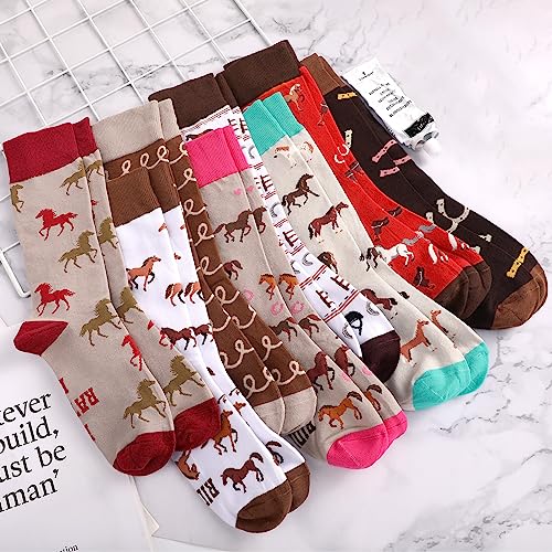 Xtinmee 8 Pairs Funny Horse Socks for Women Girls Christmas Animal Gifts Novelty Crew Socks Xmas Horse Riding Gift for Women Riding Lovers Cowgirl Equestrian Derby Party Favors
