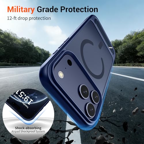 Image of SUPFINE Magnetic for iPhone 17 Pro Max Case Translucent Matte Phone Cover | (Built-in Invisible Kickstand)(Compatible with MagSafe)(Military Grade Drop Protection) Deep Blue