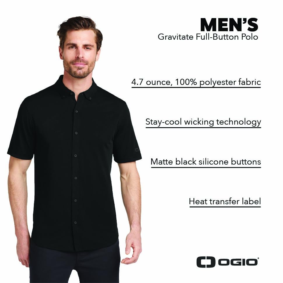 OGIO Unisex Gravitate Full Button Polo | Moisture Wicking Polo Shirt for Men & Women, Athletic Button Down Shirt2