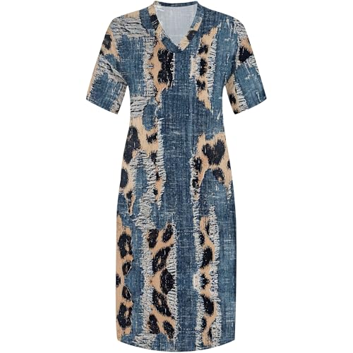 Image of SUZONANA Plus Size Denim Print Shirt Maxi Dresses for Curvy Women Casual Blue Jean Summer Outfits Long Short Sleeve Dress with Pockets Patchwork 3XL