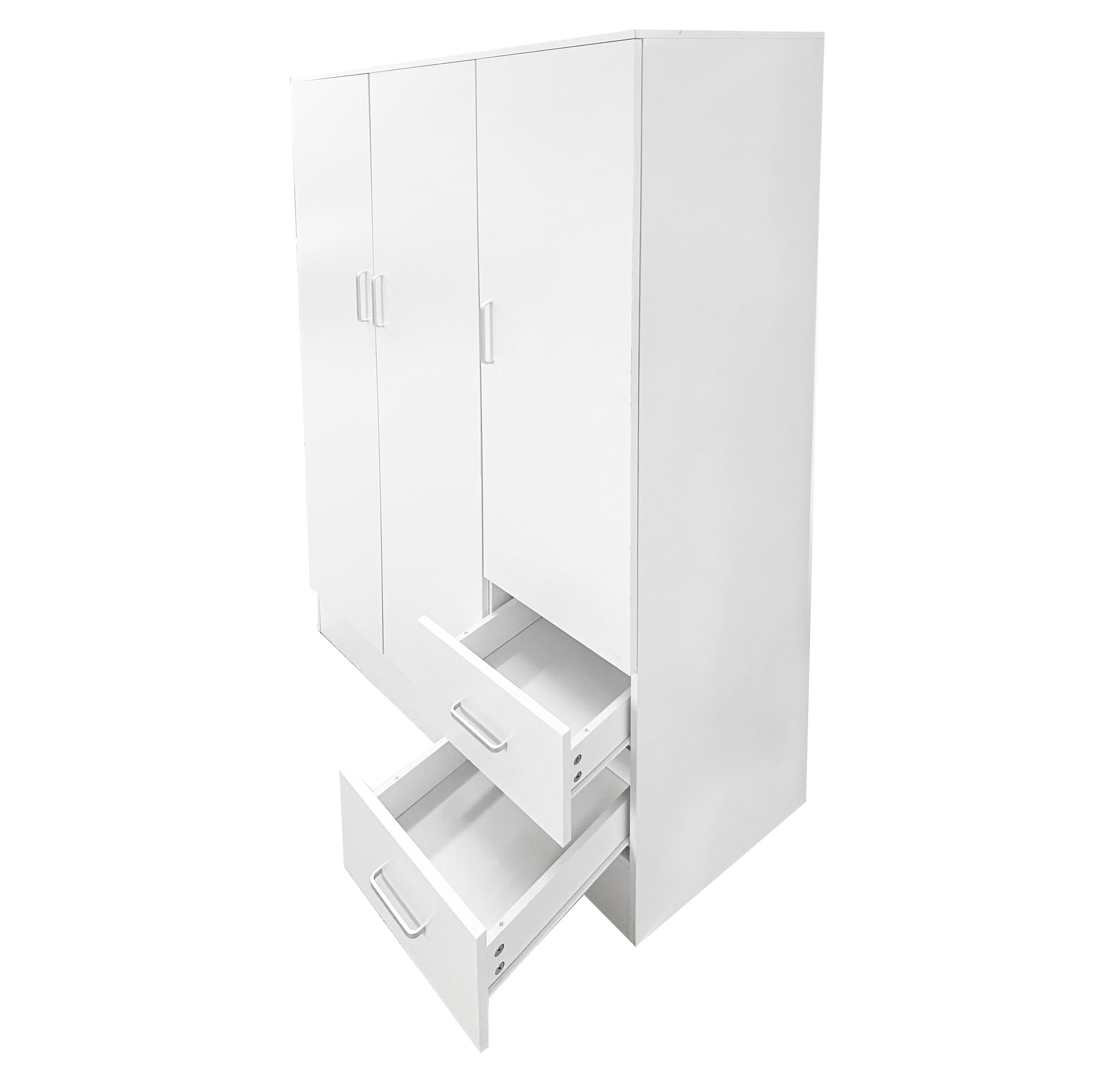 Bissolo Casa Armadio Multiuso Bianco Opaco 120x50x170 cm con 3 Ante e 2 Cassetti, Mobile con Tubi Appendiabiti in Laminato, Armadio per Camera da Letto, Ripostiglio e Garage