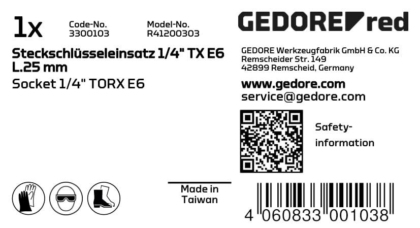 Gedore Red R41200303 Socket Spanner Insert 1/4 Inch for External Torx Screws E6 - Image 2