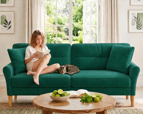 Image of Domusensus 3 Seater Sofas 175CM, Velvet Small Sofa with 53cm Deep Seat, Modern Couch 318kg Capacity, Comfy Love Seat Tool-Free Setup, Large 2 Seater Sofa in A Box, Loveseat Couch for Living Room