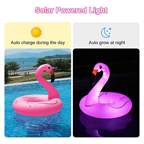 FlyfreeU Flamingo Inflatable Pool Floats with Lights, Solar Flamingo Pool Floats for Adults, 42 Inch Pool Float Lake Beach Floaty, Swimming Pool Float Raft Lounge for Adults Party Water Fun - image 3