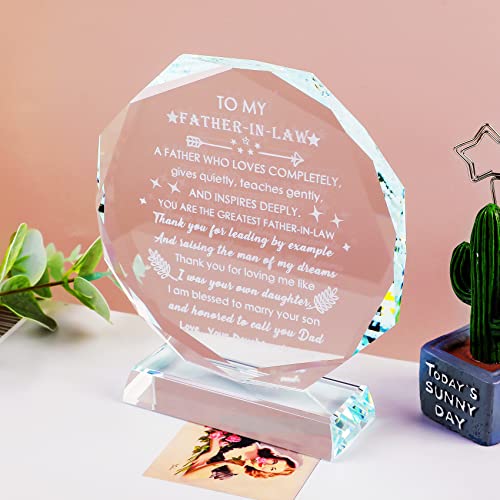Ywhl Father-In-Law Gifts From Daughter-In-Law, Crystal Laser Words Keepsakes Presents Ideas For Father-In-Law Christmas Fathers Day Thanksgiving Day Birthday Gifts For Father In Law Who Has Everything #TOP5