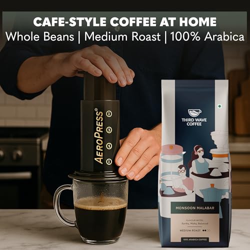 Image of THIRD WAVE COFFEE Monsoon Malabar Coffee, Arabica, Medium Roast, Medium Grind for Aeropress Brewing, 250g