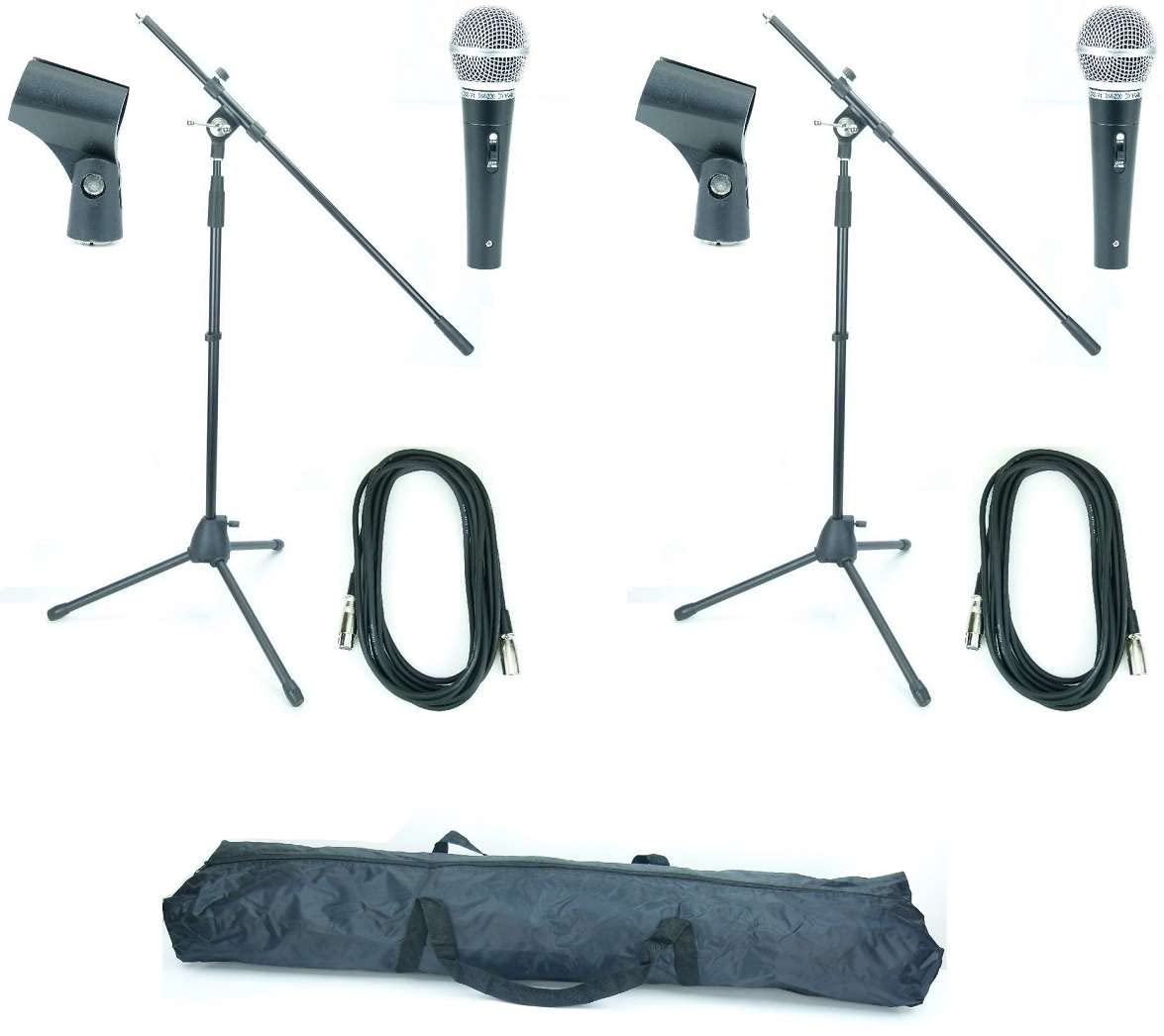 2 x PACCS HMKSBK Mikrofon Set: Mikrofonstativ Mikrofonständer + Gesangsmikrofon + 5m Kabel incl. Tasche