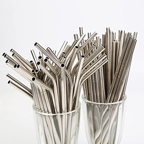 200 szt./partię wielokrotnego użytku stal nierdzewna 304 metalowe słomki do napojów proste wygięte szczotka do czyszczenia produkcja hurtowa spersonalizowane logo (wygięty 241 x 6 mm)