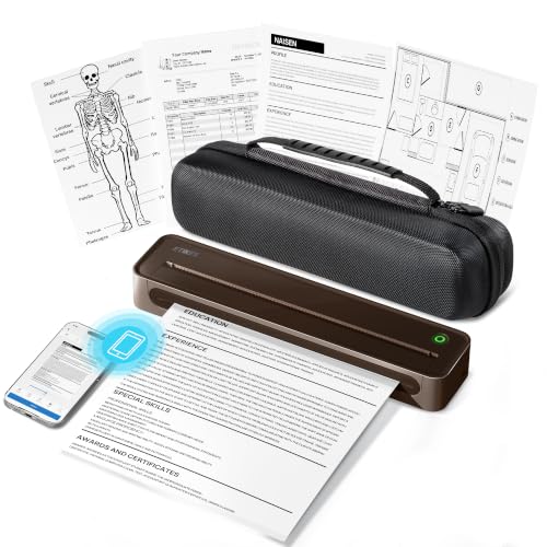 Image of D90E Inkless Portable Printer for Travel, Supports 8.5 x 11 Inch Thermal Paper Wireless Thermal Printer Bluetooth, with Travel Case & 10 Sheets for Students, Office, School, Dark Brown