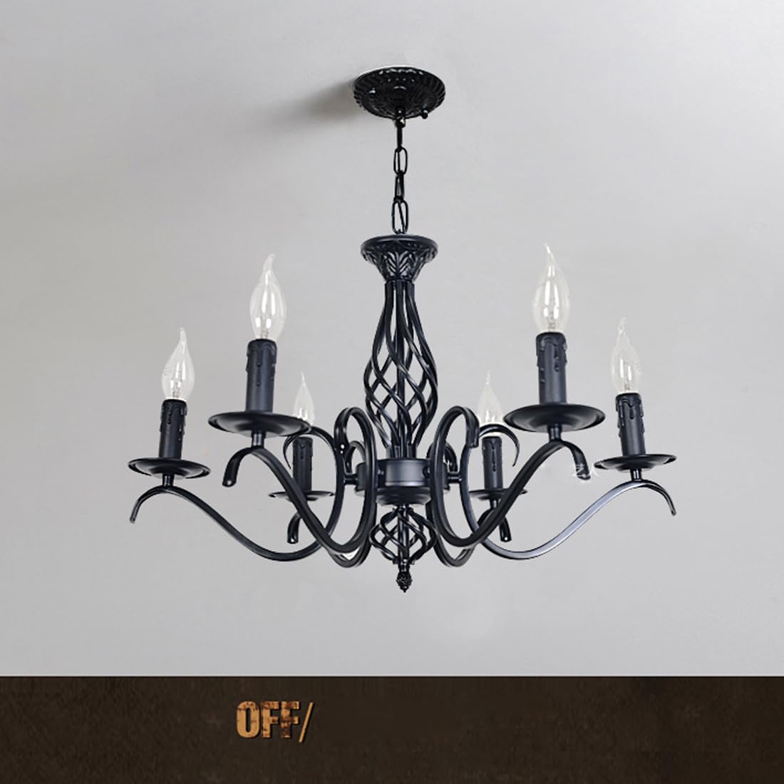Klassisch Antik Pendelleuchte Kronleuchter LED Vintage Kerze Esszimmer Lampe Schwarz Metall Eisen Wohnzimmer Hängelampe 6-flammig Retro Rustikal E14 Deckenbeleuchtung Büro Küche Höhenverstellbar D60cm