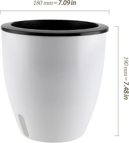 Miniatura 2 de Paquete de 5 macetas de riego automático de 7 pulgadas, macetas de plástico blanco con ventana de nivel visual de agua, maceta de riego automático