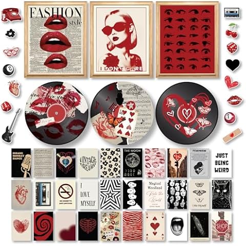 97 Decor Downtown Girl Room Decor Y2k Posters - Dark Red Downtown Girl Aesthetic Wall Decor, Y2k Room Decor 2000s Collage Kit, Small Trendy Wall Art Prints Dorm Decor For Teen Girls Bedroom (Unframed) Cover