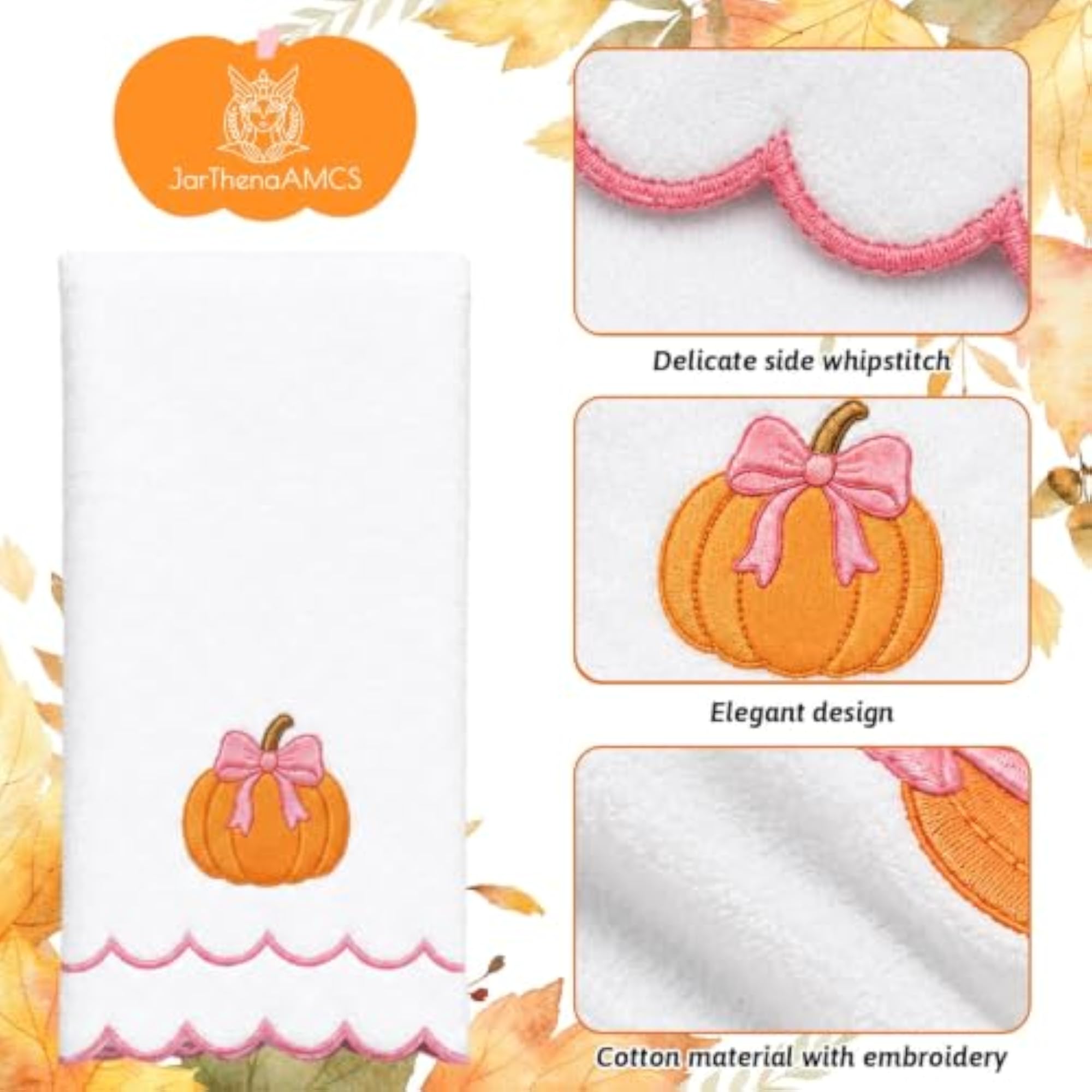 Fall Pumpkin Hand Towels Coquette Pink Bow Set
