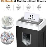 Bonsaii 15-Sheet Office Paper Shredder, 40 Mins Heavy Duty Shredder for Home Office, Crosscut Shreder with Anti-Jam System & P-4 High Security Supports CD/Credit Cards/Staple,5 Gal Pullout Bin C169-B - Image 2