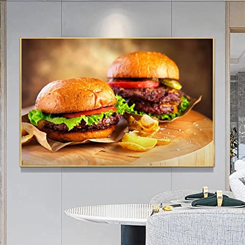 Affiche hamburger moderne en toile pour décoration de cuisine 90x140 cm