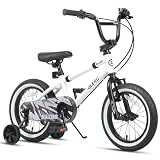 Glerc Razor 14 Zoll Kinderfahrrad für 3-5 jährige Jungen Anfänger Kleinkind erstes BMX Style Fahrrad mit Sicherheitsklingel & abnehmbaren Stützrädern, Weiß