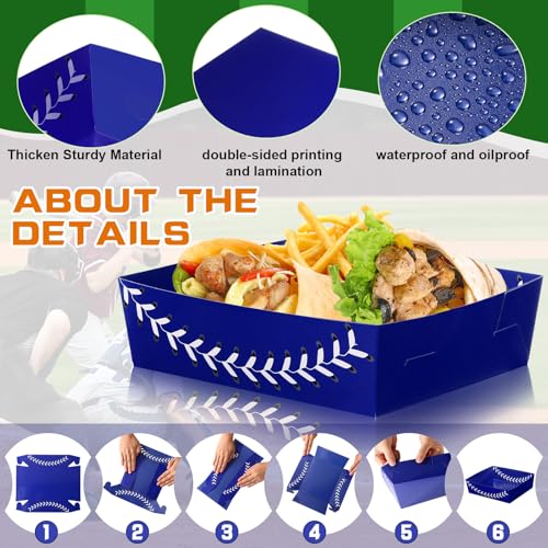 Image of Teling 36 Pcs Large Baseball Plates Party Trays 5 Lb Food Boat,4 Colors | Paper Plates with Baseball Designs, Holds Nachos Burgers Fries, For Softball Birthday Party Supplies, Serving Snack Boats