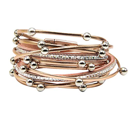 Nihewoo Women Girl Multi-Layer Leather Bracelet Braided Wrap Cuff Bangle Handmade Bracelet Crystal Rhinestone Bracelet