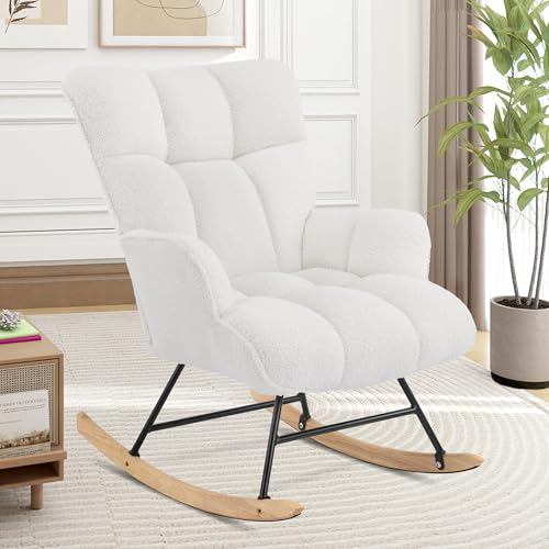 Aunekiv Schaukelstuhl, Stillsessel Schaukelsessel, Teddystoff Gepolsterter Schwingsessel Lesesessel Relaxstuhl Sessel mit Holzkufen, Armlehne, für Wohnzimmer, Schlafzimmer, Babyzimmer, Weiß Aunekiv Schaukelstuhl, Stillsessel Schaukelsessel, Teddystoff Gepolsterter Schwingsessel Lesesessel Relaxstuhl Sessel mit Holzkufen, Armlehne, für Wohnzimmer, Schlafzimmer, Babyzimmer, Weiß