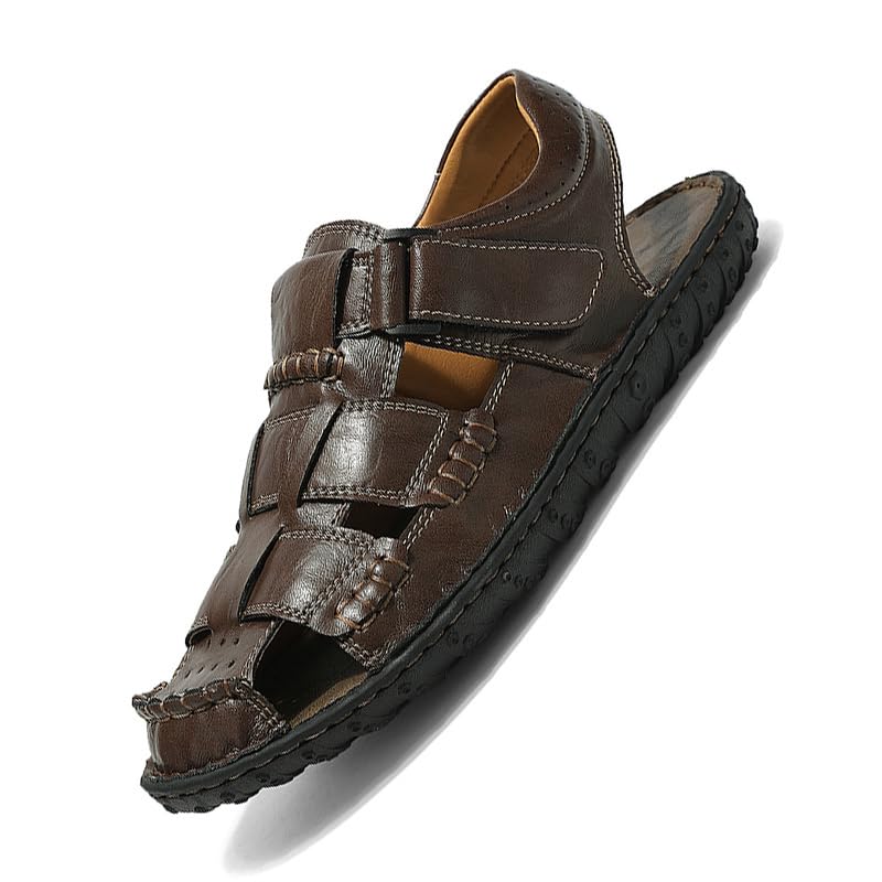 Leather Fisherman Sandals Handmade Stitched Closed Toe Adjustable Summer Beach Casual Walking Outdoor Sandals