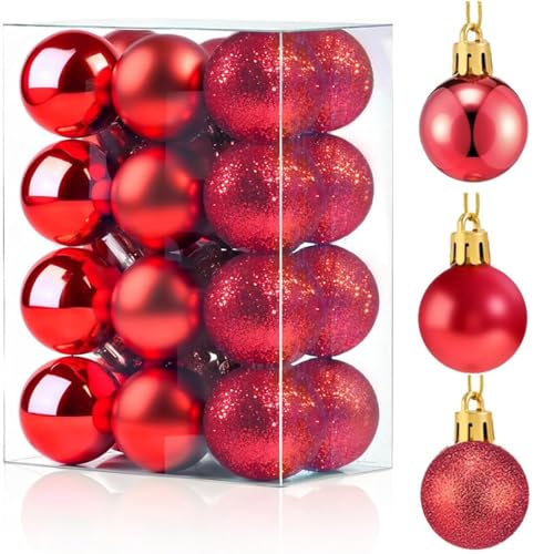 X-YSUNEAS Rote Weihnachtsbaum Kugeln, 24 Stück Matte Glitter...