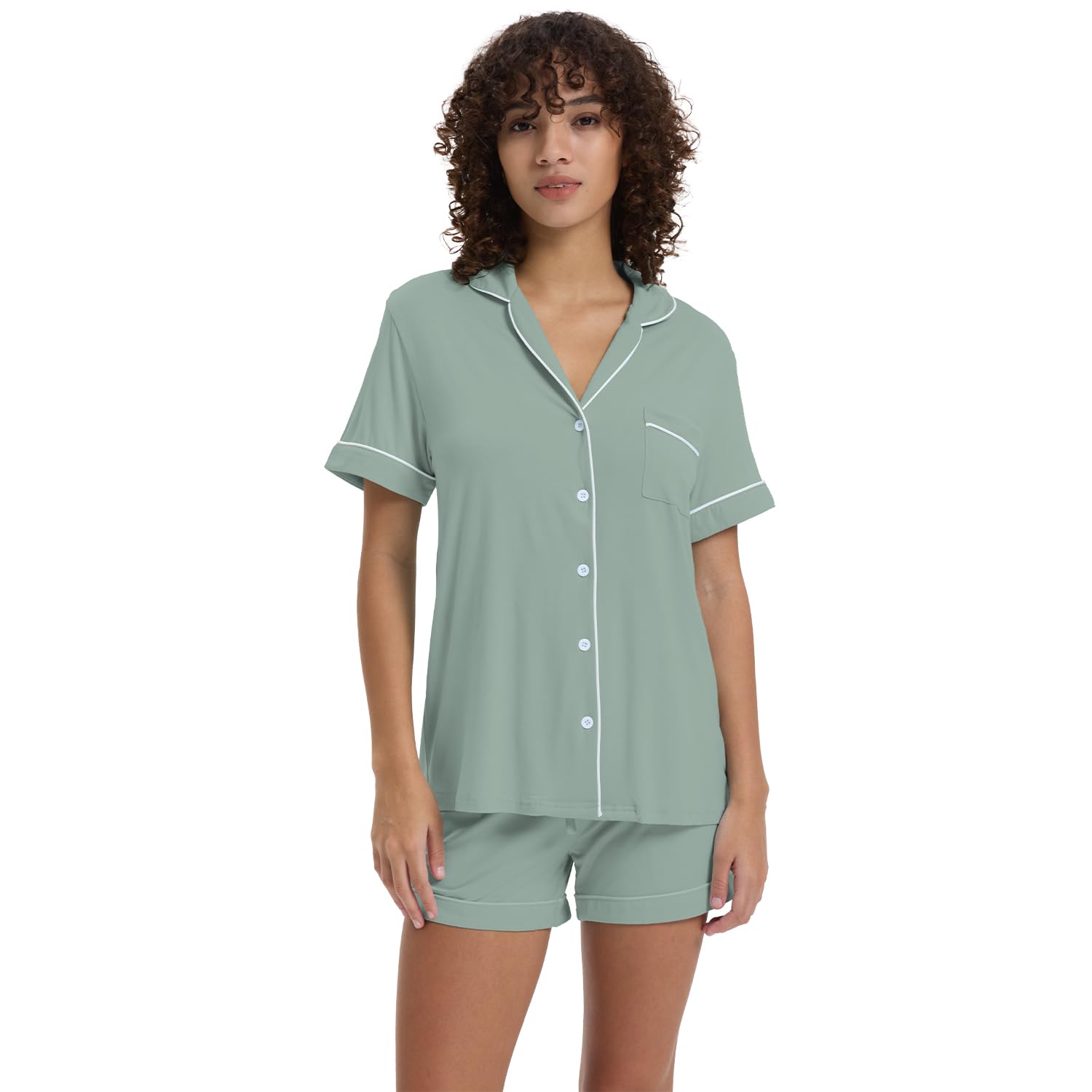 TOSMO Womens Pajamas Set Viscose from Bamboo Short Sleeve Sleepwear Button Down Loungewear Soft Cooling Pjs