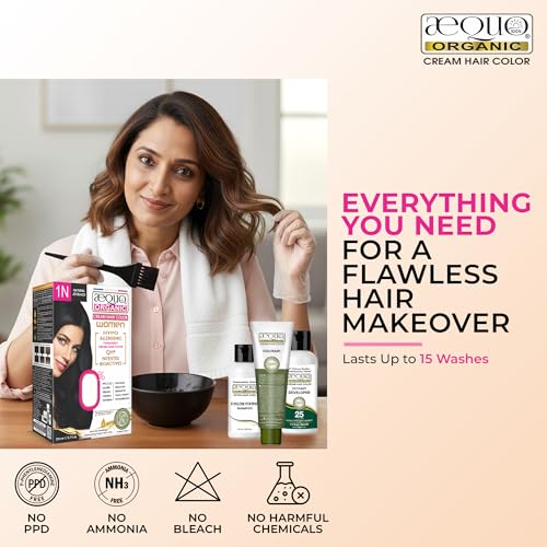 Image of Aequo Organic Cream Hair Color for Women 4N Medium Brown 170ml | Natural Hair Colour for Women | PPD & Ammonia Free Organic Hair Colour
