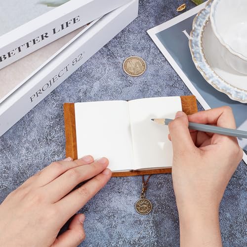 CRASPIRE Leather Journal Notebook Small Carving Floral Travel Vintage Daily 3.3x3.1in Blank Paper Refillable 128 Pages Bound Portable Notepad for Man Women Antique Gifts Artist Traveler Writing Brown - Image 3