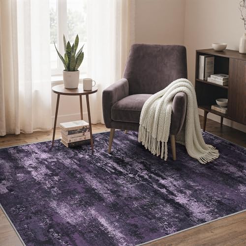 Image of BEIMO Area Rugs 8x10 for Living Room Bedroom, Modern Abstract Machine Washable Rug, Large Soft Low Pile Floor Carpet with Non Slip Backing for Dining Room, Purple