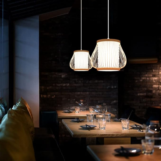 HAIIQU Beige Lantaarn Japanse Lamp Hangende Plafondlamp Voor Keukeneiland Retro Kroonluchters Decoratie Hanglamp Hangende Armaturen Natuurlijke Lampenkap Voor Huis- En Winkelinrichting photo 2
