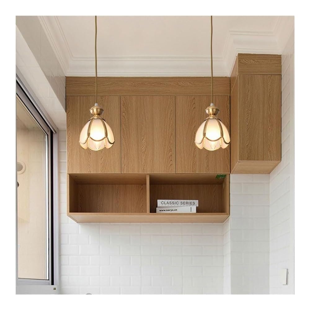 Lámparas de araña de Vidrio con Forma de pétalo de Estilo romántico francés - Lámpara Colgante Ajustable de Material de Cobre con Fuente de luz E27 - Accesorios de iluminación para Islas de