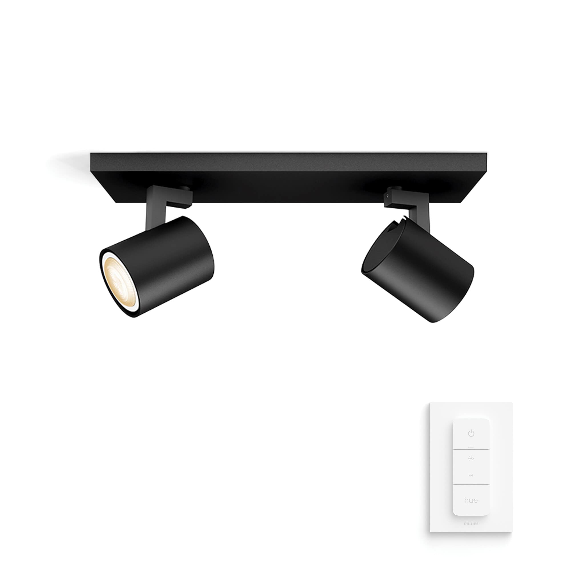 Philips Hue Black Runner White Ambiance Smart Ceiling Bar Light, 2X Spotlights [Gu10 Spot] With Bluetooth, & Dimmer Switch Works With Alexa, Google Assistant And Apple Homekit