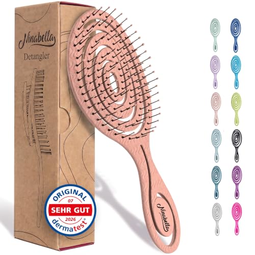 Ninabella Haarbürste ohne Ziepen - Detangler Bürste, Entwirrbürste & Lockenbürste für feines und langes Haar - Haarbürste Damen Herren Kinder - für nasse und trockene Haare - Rosé Gold
