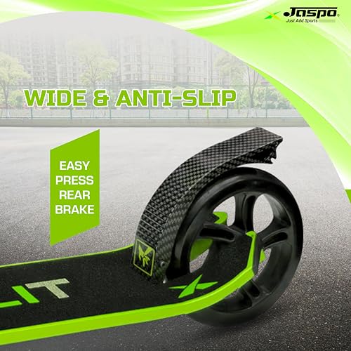 Image of Jaspo Glitmax Metal Kick Scooter 175Mm Pu Wheels, Weight Limit 120 Kg,Front Rear Brakes,Grip Surface,for Tar Roads,3 Size Adjustments for Kids Youth & Adults (Glitmax, Green)
