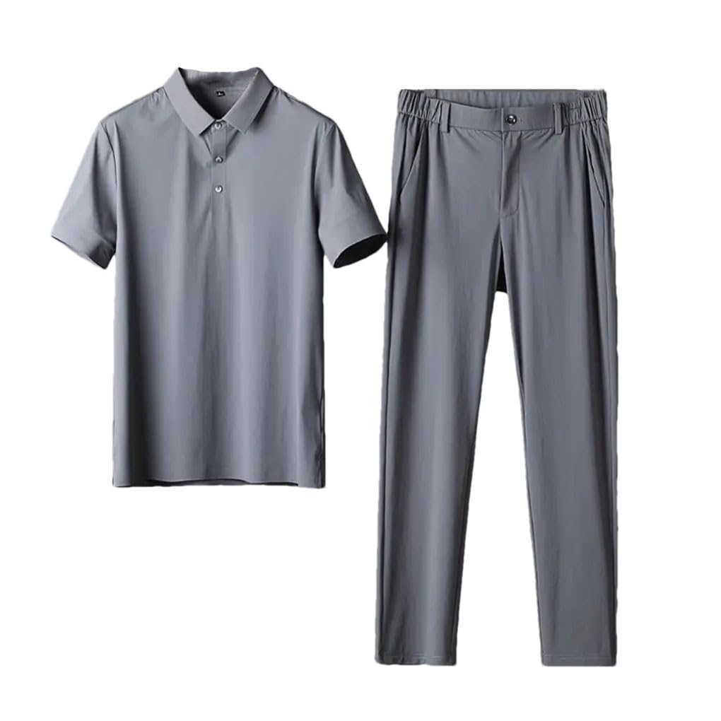Maglietta da uomo Pantaloni 2 pezzi Set Estate Solido Sottile Tuta Manica Corta Camicia Casual Uomo Tuta Sportiva