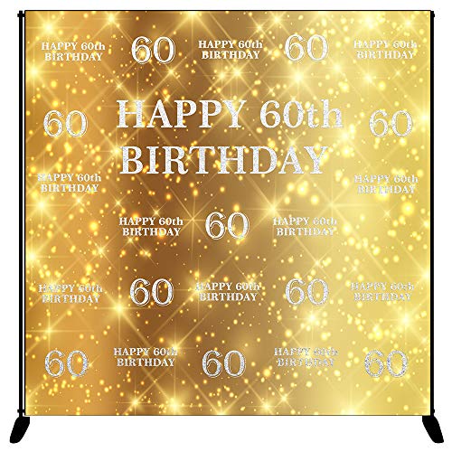 Mehofoto Happy 60th Birthday Backdrop Gold Silver Step and Repeat Birthday Photography Background 6x6ft Vinyl 60th Birthday Party Banner, Party Decoration