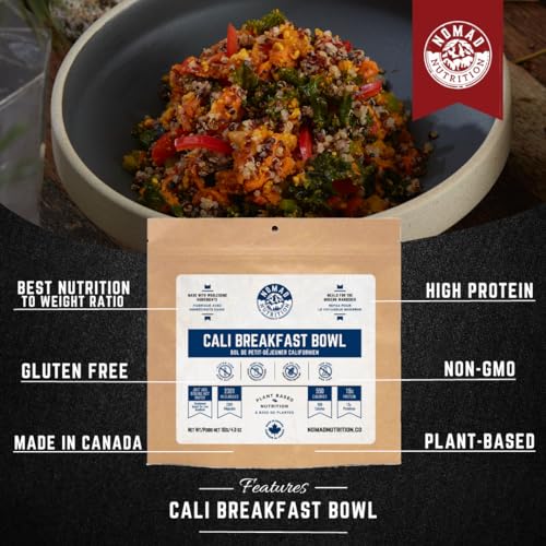 Image of Nomad Nutrition Cali Breakfast Bowl | Instant Freeze Dried Backpacking & Camping Food | Plant-Based, Non-GMO Hiking Meals with High-Energy, Vegan, Gluten-Free | 56g - 2 Pack