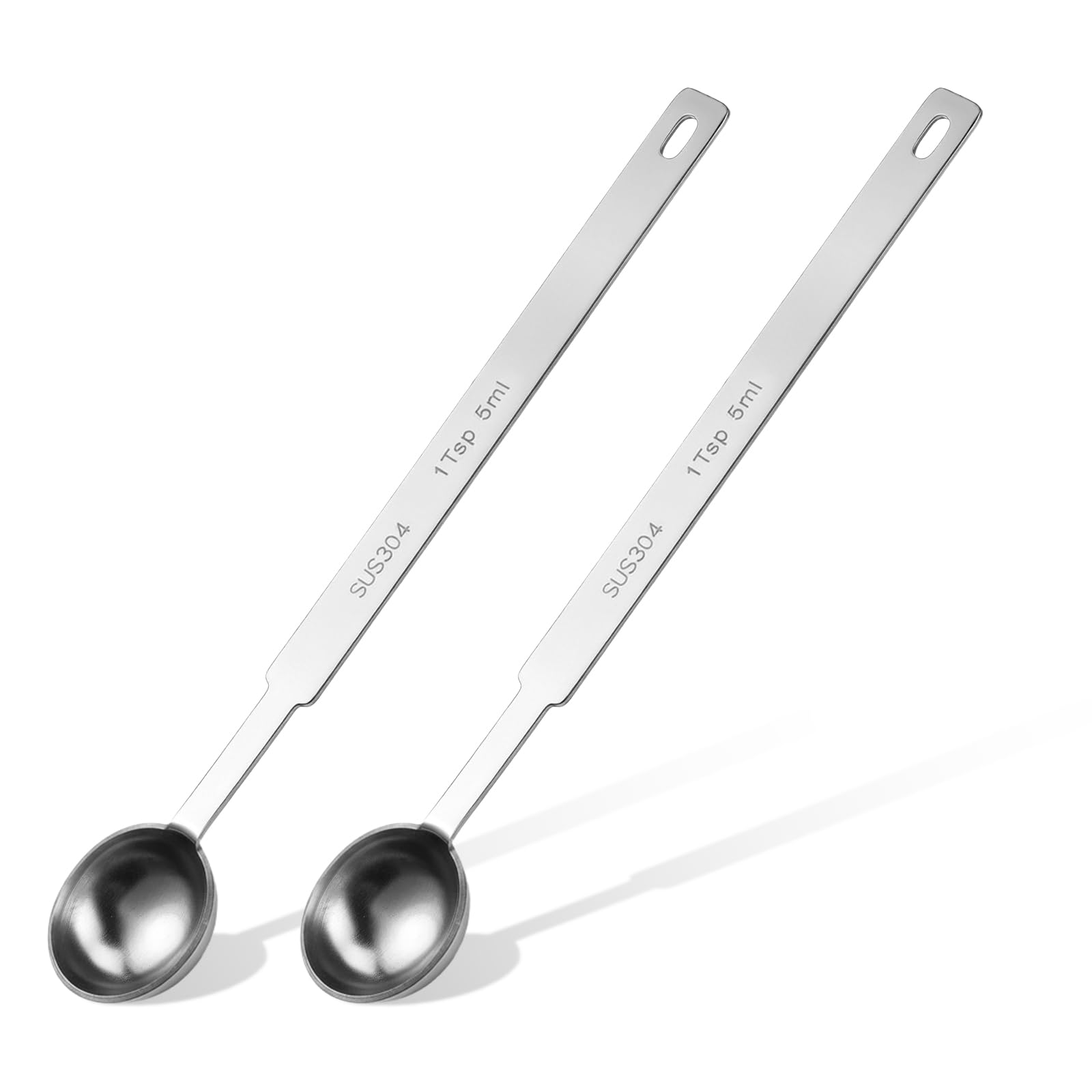 2 x 5 ml miarka ze stali nierdzewnej, długi uchwyt, metalowa miarka do dokładnego pomiaru, płynna mielona kawa, gotowanie, pieczenie, 2 szt