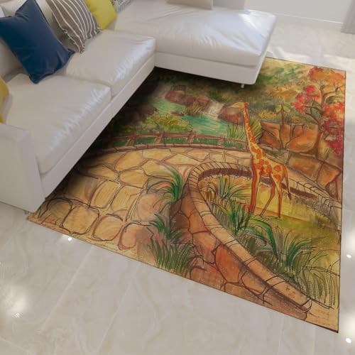 Tapis lavable à poil bas antidérapant Giraffe Park 160x230 - 3