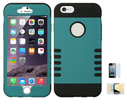 Iphone 6, 6s, [TEAL] Shock Absorbing Hybrid Rubber Plastic Impact Defender Hard Cover Shell Momiji Cleaning Cloth, [Screen Guard] Screen Protector For Apple Iphone 6, 6s