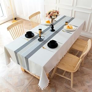 Laolitou Rustic Tablecloth Cotton Linen Waterproof Tablecloths Burlap Table Cloths for Kitchen Dining Cloth Table Cloth for Rectangle Tables Light Grey Stripes Rectangle55x704 6 Seats