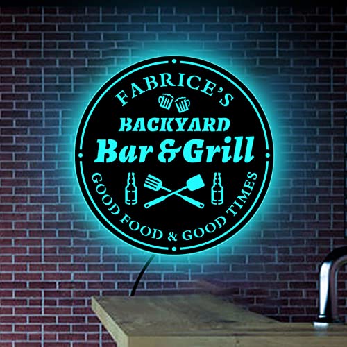 Soulglass Bar & Grill Metal Sign with LED Lights, Backyard Patio Wall Art, Bar Sign, Grill Sign