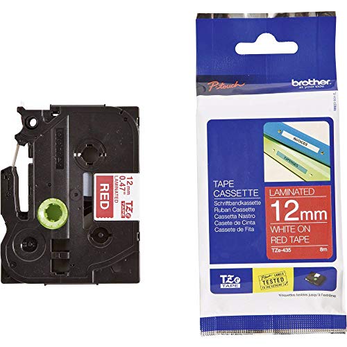 Brother Original P-touch Schriftband TZe-435 12 mm, weiĂź auf rot (kompatibel u.a. mit Brother P-touch PT-H100LB/R, -H105, -E100/VP, -D200/BW/VP, -D210/VP)
