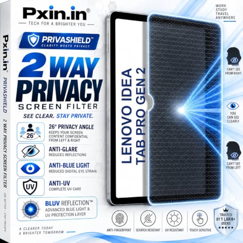 Image of Pxin Tablet Privacy Guard compatible with Lenovo Idea Tab Pro Gen 2 | 2 Way Privacy screen protector | Anti Glare | Anti Spy Screen | Anti Bluelight | UV Protect | Eye Protection | Privashield
