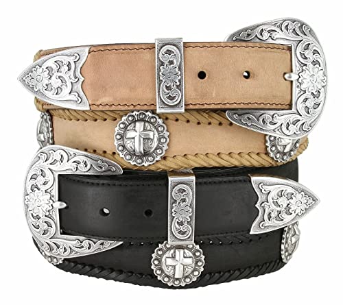 Western Silver Cross Berry Conchos Leather Scalloped Belt 1 1/2" Wide2